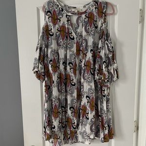 Umgee Open Shoulder Paisley Floral Babydoll Tunic